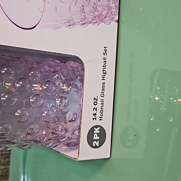Studio drinkware hobnail glass highball set of 2 lavender  NIB 14oz - Picture 2 of 5